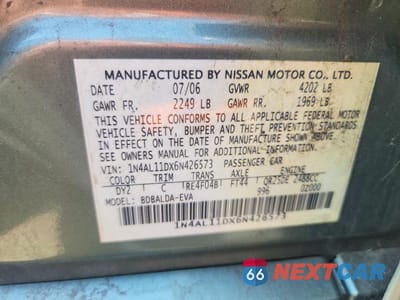Zdjęcie 12 z 12 samochodu: 2006 NISSAN ALTIMA 2.5 VIN:1N4AL11DX6N426573 - miniatura