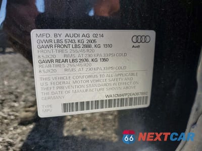 Zdjęcie 13 z 13 samochodu: 2014 AUDI Q5 TDI PREMIUM PLUS VIN:WA1CMAFP2EA087892 - miniatura