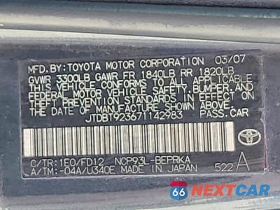 Zdjęcie 12 z 12 samochodu: 2007 TOYOTA YARIS BASE VIN:JTDBT923671142983 - miniatura