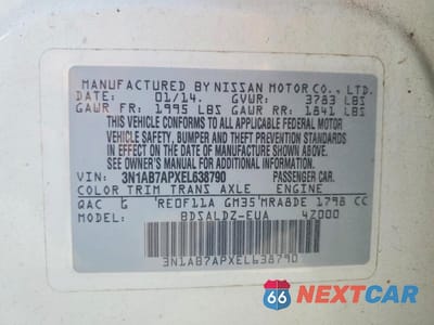 Zdjęcie 12 z 12 samochodu: 2014 NISSAN SENTRA SV VIN:3N1AB7APXEL638790 - miniatura