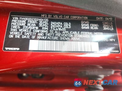 Zdjęcie 13 z 13 samochodu: 2013 VOLVO XC60 T6 VIN:YV4902DZ2D2464135 - miniatura