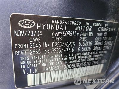 Zdjęcie 14 z 14 samochodu: 2005 HYUNDAI SANTA FE GLS VIN:KM8SC13D05U925670 - miniatura