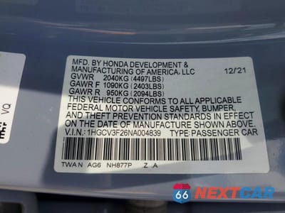 Zdjęcie 12 z 12 samochodu: 2022 HONDA ACCORD HYBRID SPORT VIN:1HGCV3F26NA004839 - miniatura