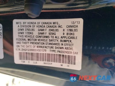 Zdjęcie 13 z 13 samochodu: 2014 HONDA CIVIC EX VIN:2HGFG3B80EH501579 - miniatura