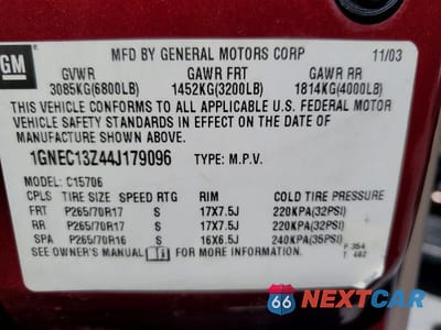 Zdjęcie 14 z 14 samochodu: 2004 CHEVROLET TAHOE C1500 VIN:1GNEC13Z44J179096 - miniatura