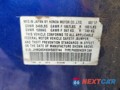 Zdjęcie 13 z 13 samochodu: 2017 HONDA FIT EX VIN:JHMGK5H93HS022744 - miniatura