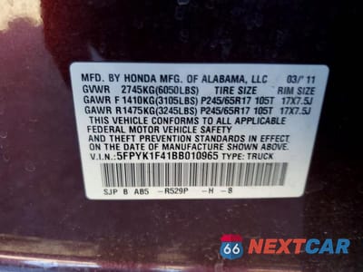 Zdjęcie 12 z 12 samochodu: 2011 HONDA RIDGELINE RTS VIN:5FPYK1F41BB010965 - miniatura