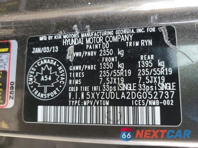 Zdjęcie 13 z 13 samochodu: 2013 HYUNDAI SANTA FE SPORT 2.0T VIN:5XYZUDLA2DG052737 - miniatura