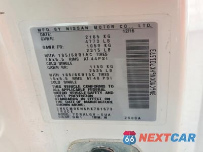 Zdjęcie 14 z 14 samochodu: 2017 NISSAN NV200 SV VIN:3N6CM0KN6HK701573 - miniatura