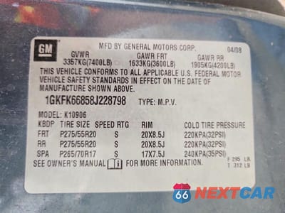 Zdjęcie 13 z 13 samochodu: 2008 GMC YUKON XL DENALI VIN:1GKFK66858J228798 - miniatura