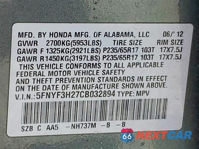 Zdjęcie 13 z 13 samochodu: 2012 HONDA PILOT LX VIN:5FNYF3H27CB032894 - miniatura