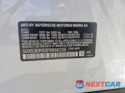 Zdjęcie 13 z 13 samochodu: 2023 BMW X3 XDRIVE30I VIN:5UX53DP03P9R66339 - miniatura