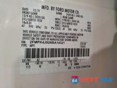 Zdjęcie 13 z 13 samochodu: 2022 FORD EDGE SEL VIN:2FMPK4J92NBA14321 - miniatura