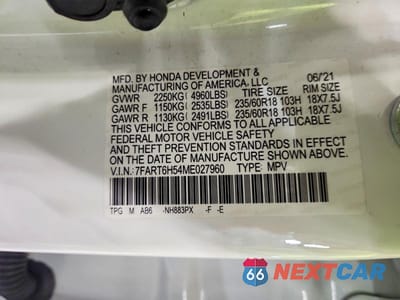 Zdjęcie 13 z 13 samochodu: 2021 HONDA CR-V EX VIN:7FART6H54ME027960 - miniatura