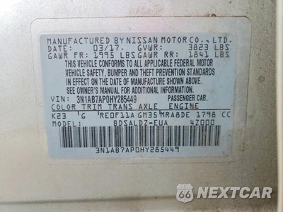 Zdjęcie 12 z 12 samochodu: 2017 NISSAN SENTRA SV VIN:3N1AB7AP0HY285449 - miniatura