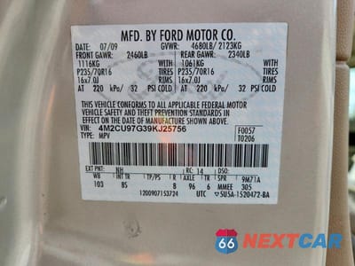 Zdjęcie 14 z 14 samochodu: 2009 MERCURY MARINER PREMIER VIN:4M2CU97G39KJ25756 - miniatura