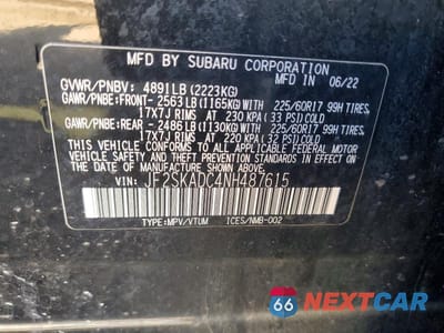 Zdjęcie 13 z 13 samochodu: 2022 SUBARU FORESTER PREMIUM VIN:JF2SKADC4NH487615 - miniatura