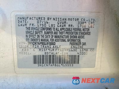 Zdjęcie 13 z 13 samochodu: 2016 NISSAN VERSA 1.6 S VIN:3N1CN7AP8GL915553 - miniatura
