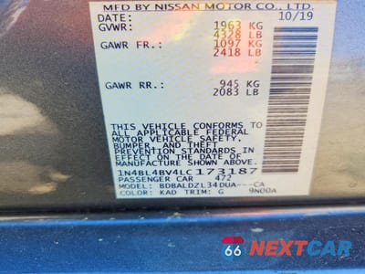 Zdjęcie 12 z 12 samochodu: 2020 NISSAN ALTIMA S VIN:1N4BL4BV4LC173187 - miniatura