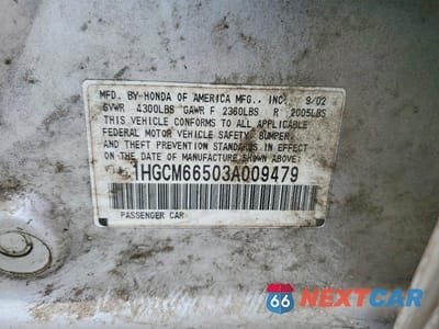Zdjęcie 12 z 12 samochodu: 2003 HONDA ACCORD EX VIN:1HGCM66503A009479 - miniatura
