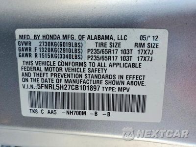 Zdjęcie 13 z 13 samochodu: 2012 HONDA ODYSSEY LX VIN:5FNRL5H27CB101897 - miniatura