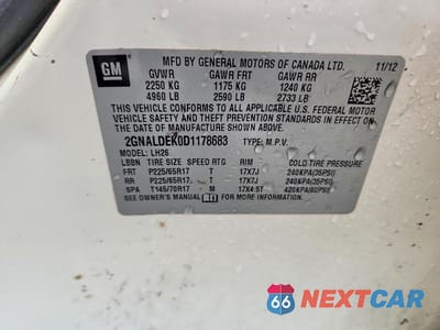 Zdjęcie 13 z 13 samochodu: 2013 CHEVROLET EQUINOX LT VIN:2GNALDEK0D1178683 - miniatura