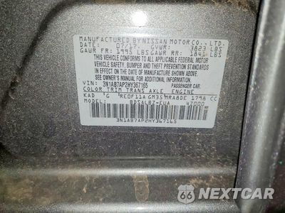 Zdjęcie 13 z 13 samochodu: 2017 NISSAN SENTRA S VIN:3N1AB7AP2HY367165 - miniatura