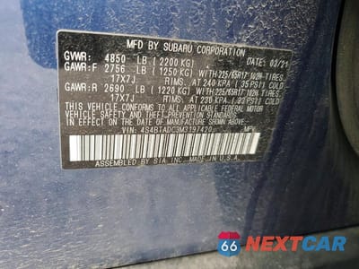 Zdjęcie 13 z 13 samochodu: 2021 SUBARU OUTBACK PREMIUM VIN:4S4BTADC3M3197420 - miniatura