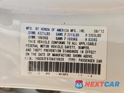 Zdjęcie 13 z 13 samochodu: 2013 HONDA ACCORD EXL VIN:1HGCR2F87DA019626 - miniatura