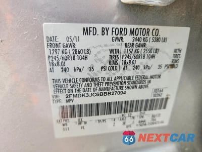 Zdjęcie 12 z 12 samochodu: 2011 FORD EDGE VIN:2FMDK3JC6BBB27094 - miniatura