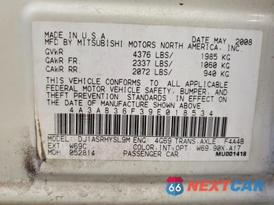 Zdjęcie 12 z 12 samochodu: 2009 MITSUBISHI GALANT ES VIN:4A3AB36F39E018534 - miniatura