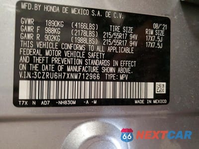 Zdjęcie 13 z 13 samochodu: 2022 HONDA HR-V EXL VIN:3CZRU6H7XNM712966 - miniatura