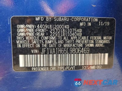 Zdjęcie 12 z 12 samochodu: 2020 SUBARU WRX LIMITED VIN:JF1VA1H65L9806469 - miniatura