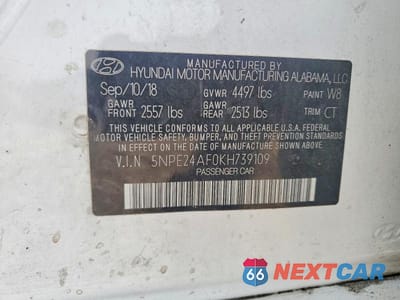 Zdjęcie 12 z 12 samochodu: 2019 HYUNDAI SONATA SE VIN:5NPE24AF0KH739109 - miniatura
