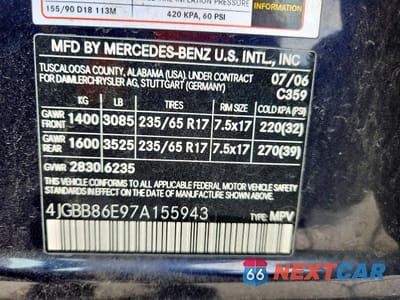 Zdjęcie 13 z 13 samochodu: 2007 MERCEDES-BENZ ML 350 VIN:4JGBB86E97A155943 - miniatura