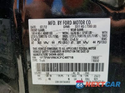 Zdjęcie 12 z 12 samochodu: 2012 FORD F150 SVT RAPTOR VIN:1FTFW1R63CFC48718 - miniatura