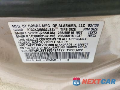 Zdjęcie 13 z 13 samochodu: 2006 HONDA ODYSSEY EXL VIN:5FNRL38716B424122 - miniatura