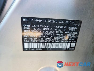 Zdjęcie 12 z 12 samochodu: 2015 HONDA FIT EX VIN:3HGGK5H81FM753530 - miniatura