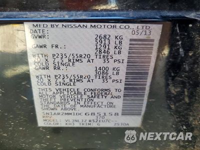Zdjęcie 13 z 13 samochodu: 2013 NISSAN PATHFINDER S/SV/SL/PLATINUM VIN:5N1AR2MM1DC685158 - miniatura