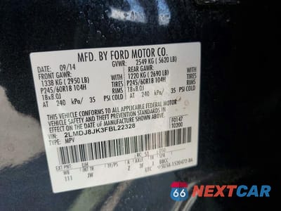 Zdjęcie 13 z 13 samochodu: 2015 LINCOLN MKX VIN:2LMDJ8JK3FBL22328 - miniatura