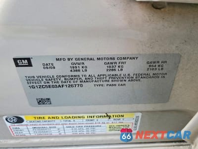 Zdjęcie 12 z 12 samochodu: 2010 CHEVROLET MALIBU 1LT VIN:1G1ZC5E03AF126770 - miniatura