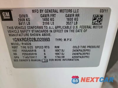Zdjęcie 13 z 13 samochodu: 2011 CHEVROLET TRAVERSE LT VIN:1GNKRGED2BJ320993 - miniatura