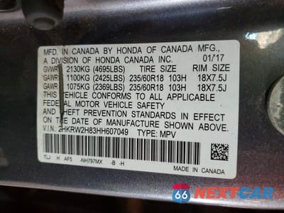 Zdjęcie 12 z 12 samochodu: 2017 HONDA CR-V EXL VIN:2HKRW2H83HH607049 - miniatura