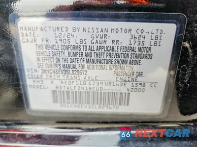 Zdjęcie 12 z 12 samochodu: 2025 NISSAN VERSA SV VIN:3N1CN8EV3SL829672 - miniatura