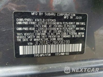 Zdjęcie 14 z 14 samochodu: 2022 SUBARU CROSSTREK PREMIUM VIN:JF2GTAEC2NH206199 - miniatura
