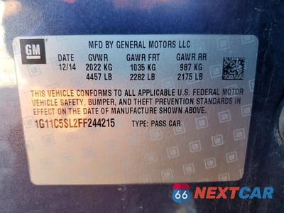 Zdjęcie 12 z 12 samochodu: 2015 CHEVROLET MALIBU 1LT VIN:1G11C5SL2FF244215 - miniatura