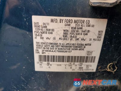 Zdjęcie 13 z 13 samochodu: 2011 FORD EDGE SEL VIN:2FMDK4JC7BBB26137 - miniatura