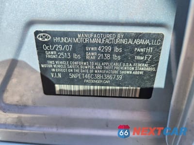 Zdjęcie 12 z 12 samochodu: 2008 HYUNDAI SONATA GLS VIN:5NPET46C38H386739 - miniatura
