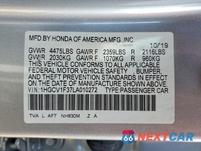 Zdjęcie 12 z 12 samochodu: 2020 HONDA ACCORD SPORT VIN:1HGCV1F37LA010272 - miniatura