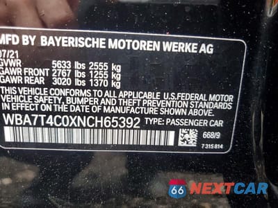 Zdjęcie 12 z 12 samochodu: 2022 BMW 740 XI VIN:WBA7T4C0XNCH65392 - miniatura